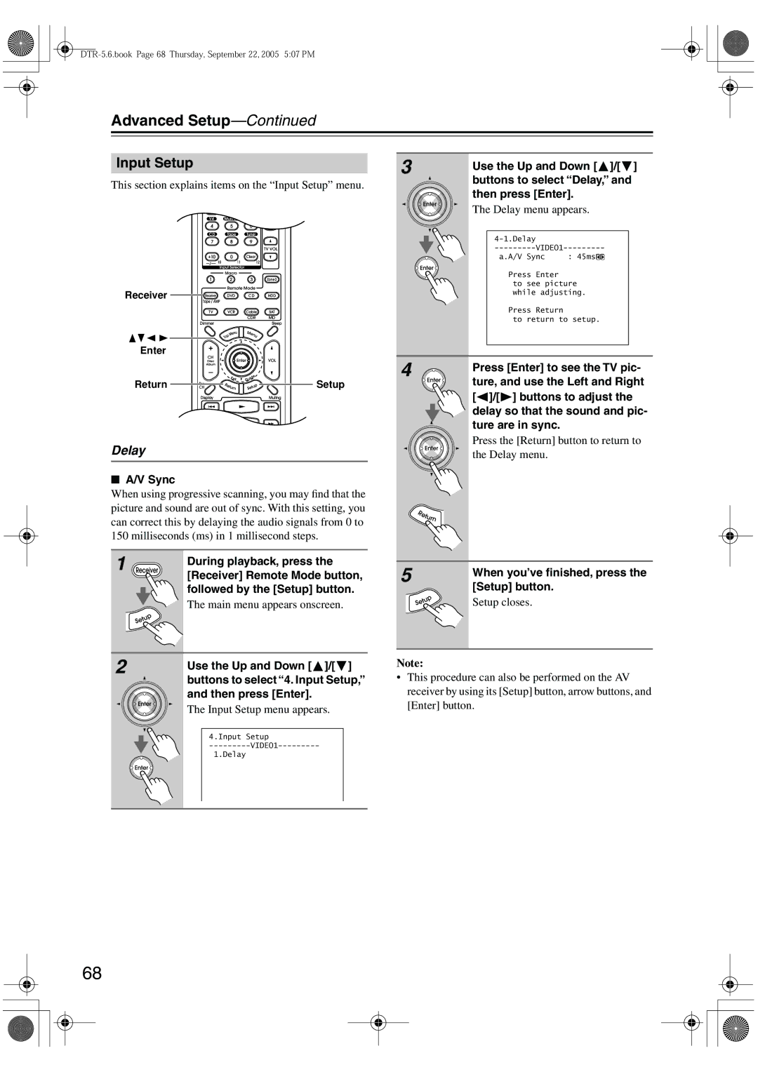 Integra DTR-5.6 instruction manual Input Setup, Delay 