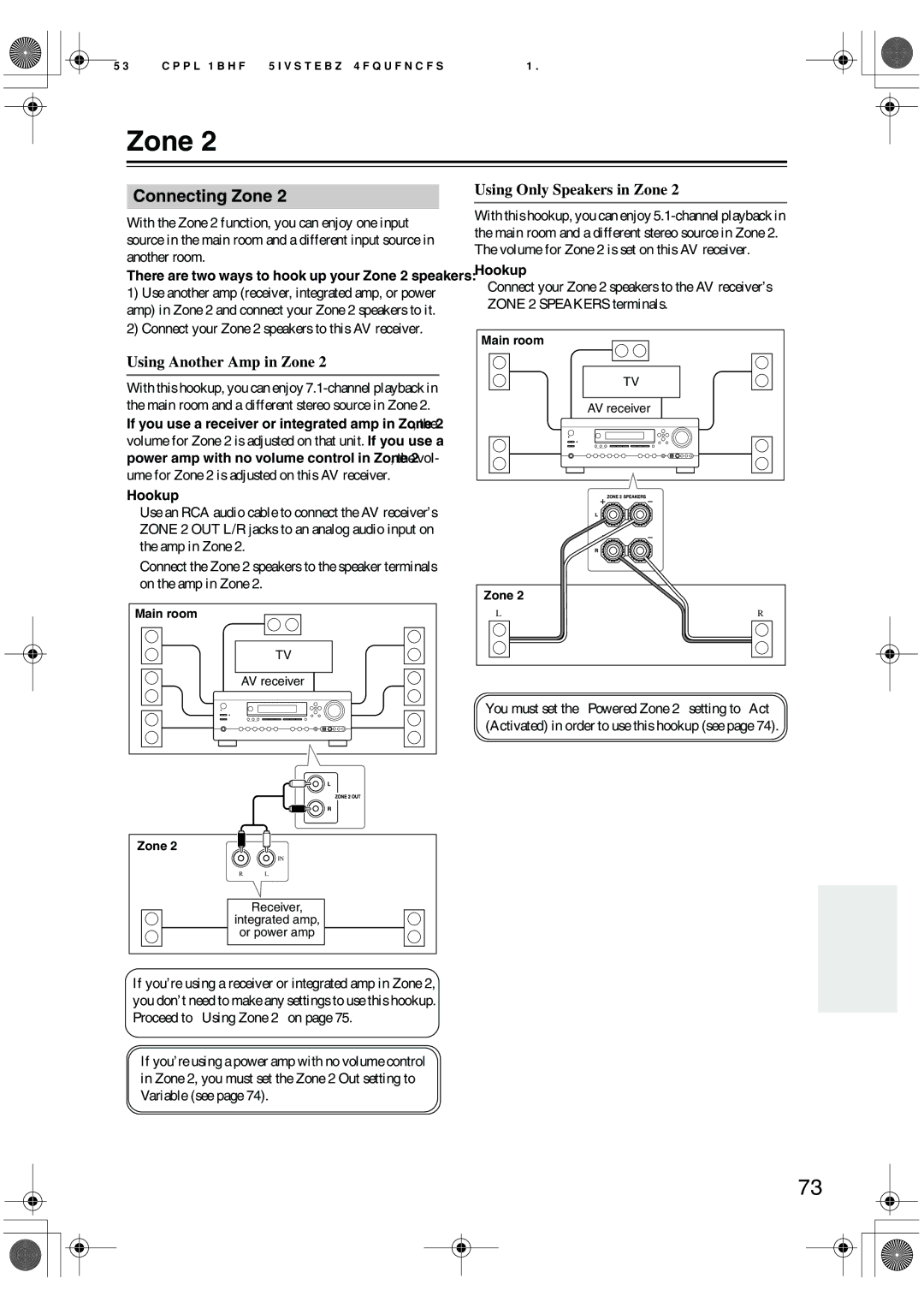 Integra DTR-5.6 instruction manual Connecting Zone, Using Another Amp in Zone, Using Only Speakers in Zone 