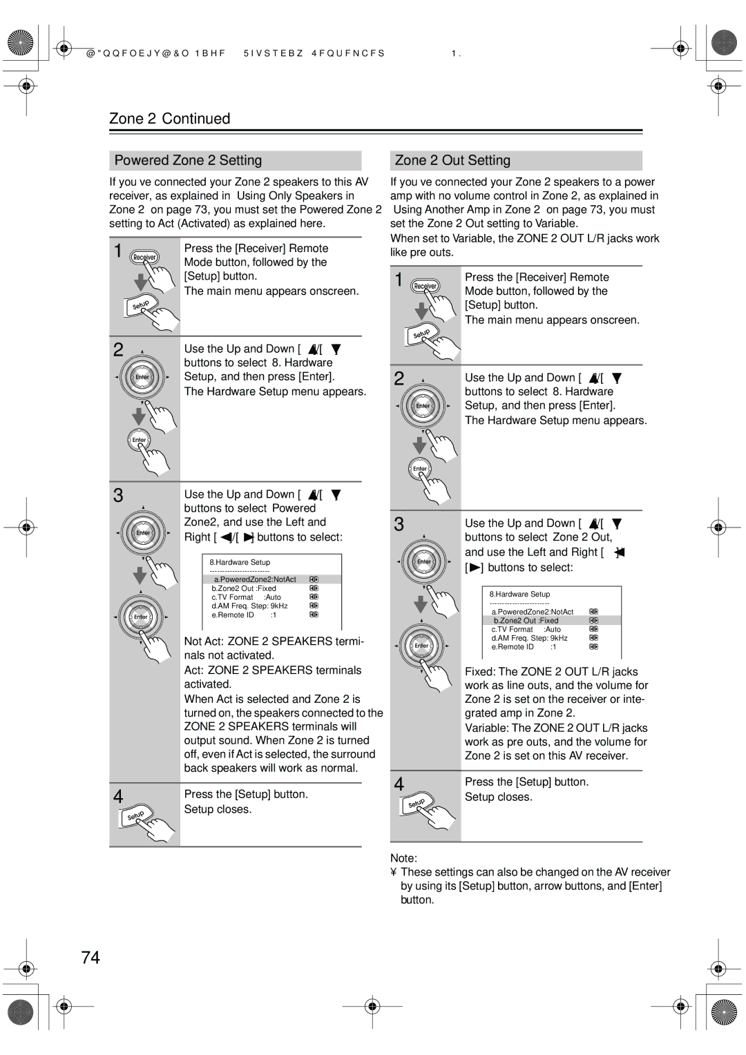 Integra DTR-5.6 instruction manual Powered Zone 2 Setting, Zone 2 Out Setting 