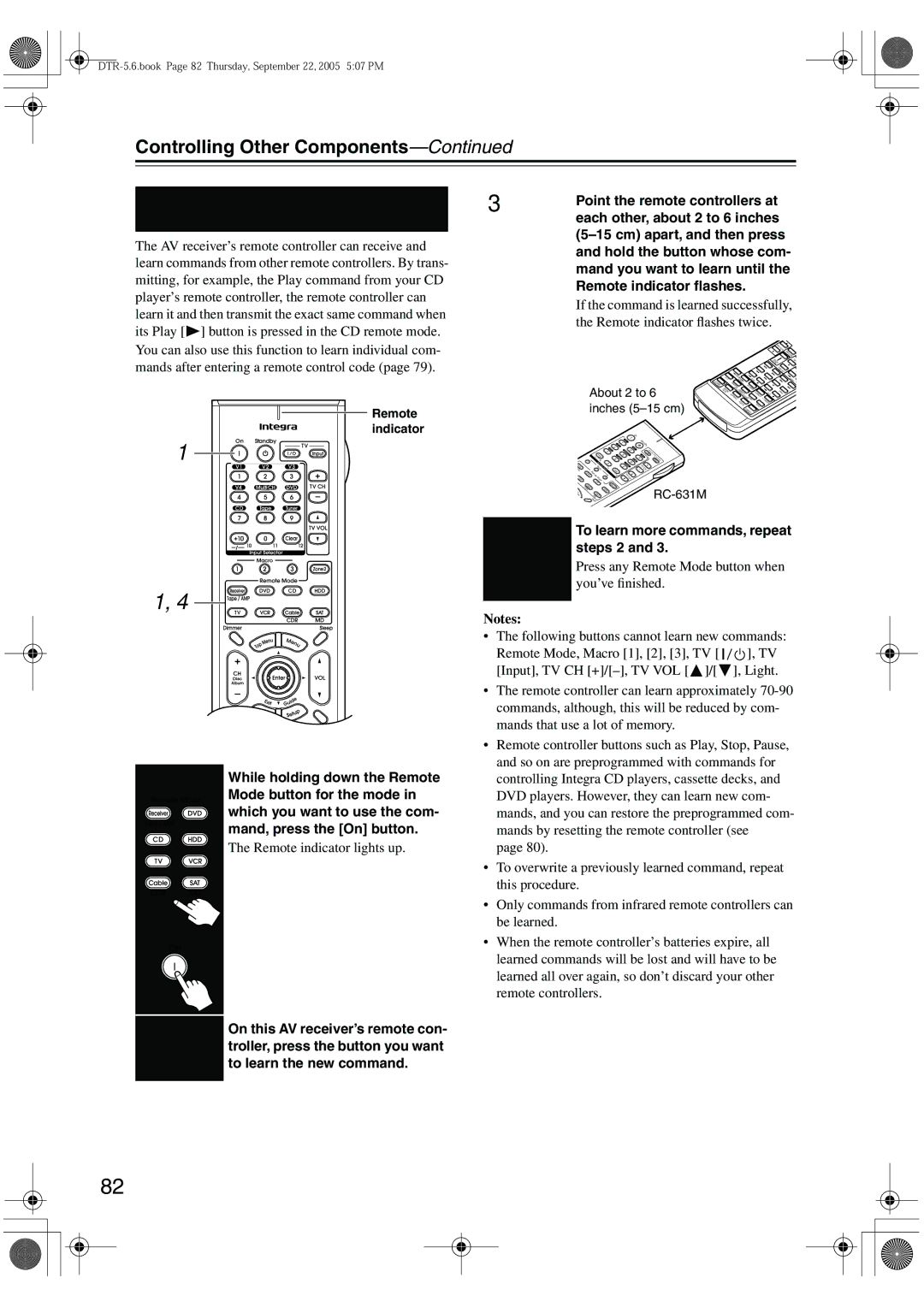 Integra DTR-5.6 instruction manual Learning Commands from Other Remote Controllers 