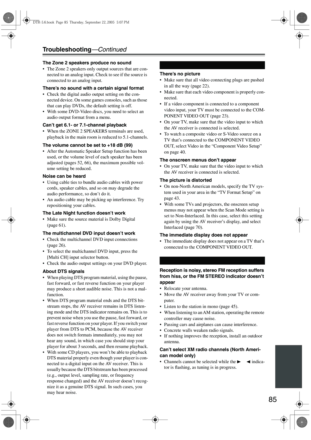 Integra DTR-5.6 instruction manual Troubleshooting 