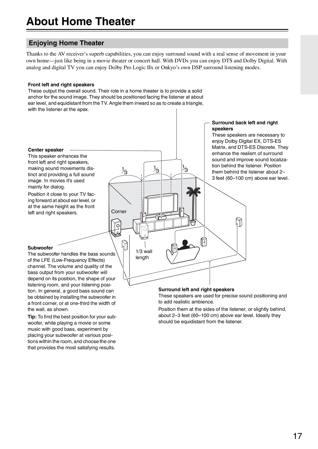 Integra DTR-5.8 instruction manual About Home Theater, Enjoying Home Theater 