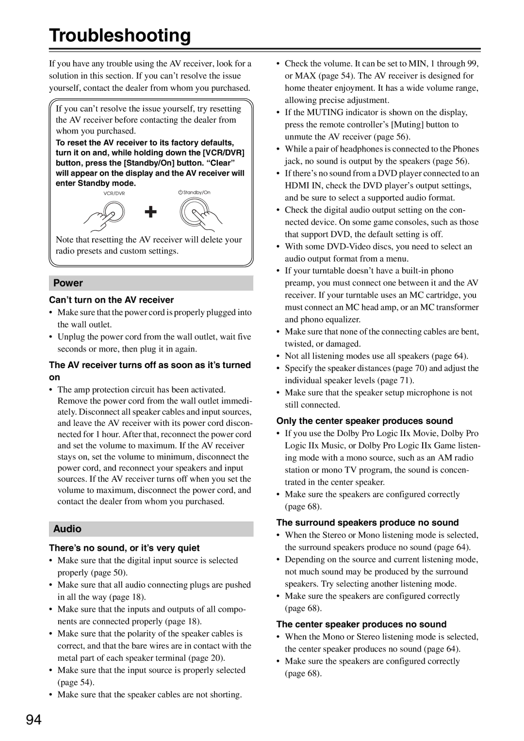 Integra DTR-5.8 instruction manual Troubleshooting 