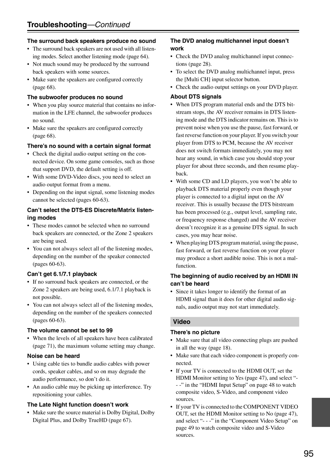 Integra DTR-5.8 instruction manual Troubleshooting 