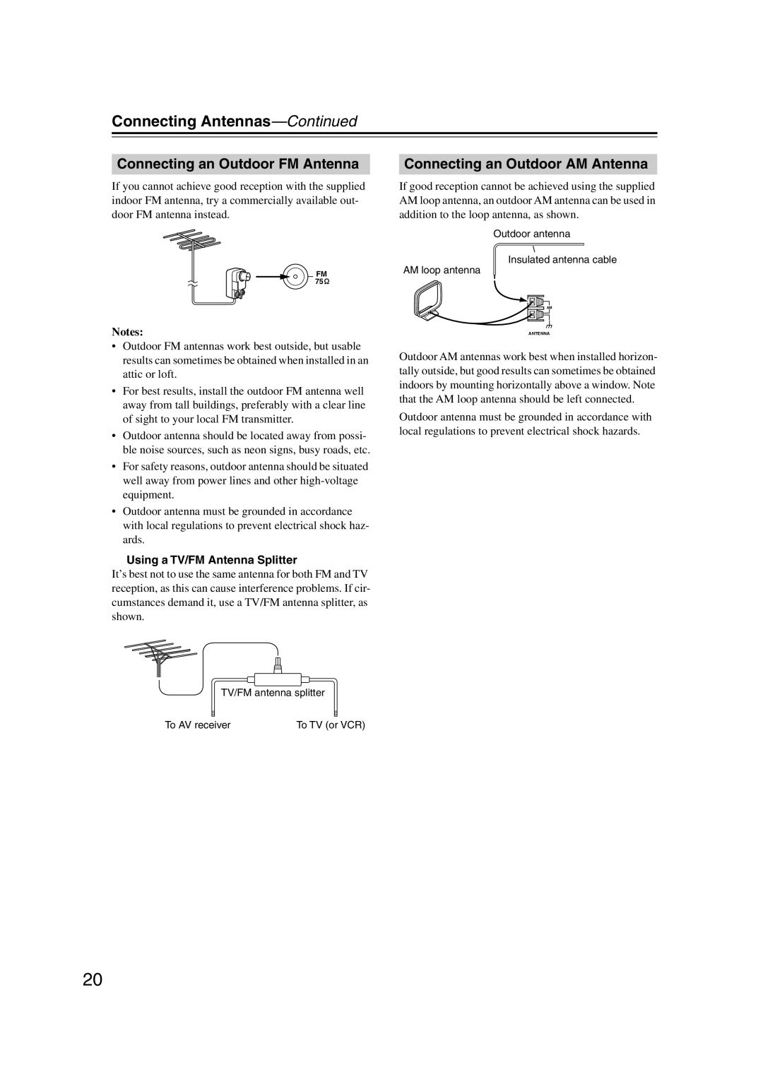 Integra DTR-5.9 instruction manual Connecting Antennas, Connecting an Outdoor FM Antenna, Connecting an Outdoor AM Antenna 