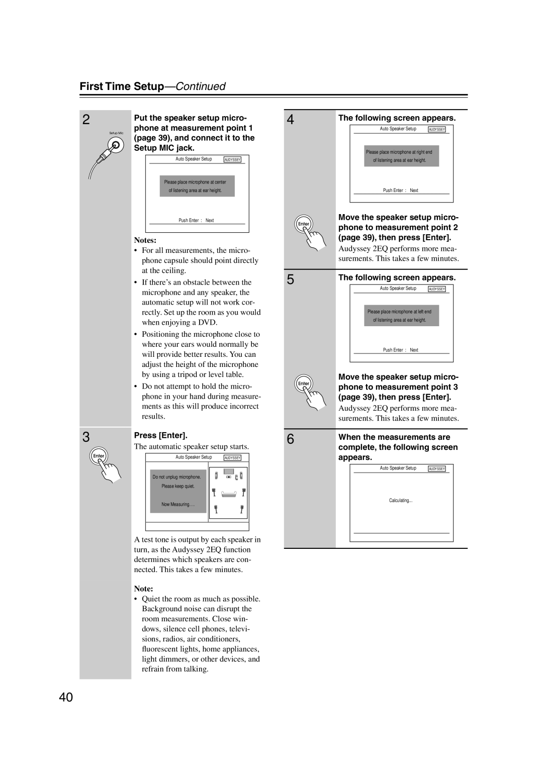 Integra DTR-5.9 instruction manual First Time Setup, Press Enter, Following screen appears 