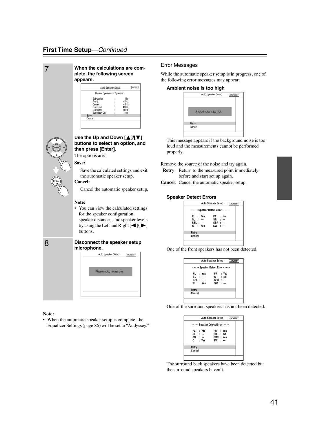 Integra DTR-5.9 instruction manual Error Messages 