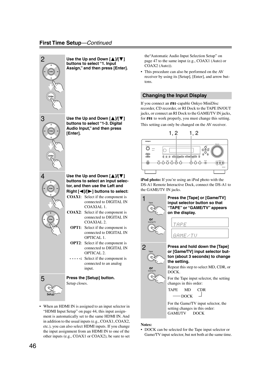 Integra DTR-5.9 instruction manual Changing the Input Display 