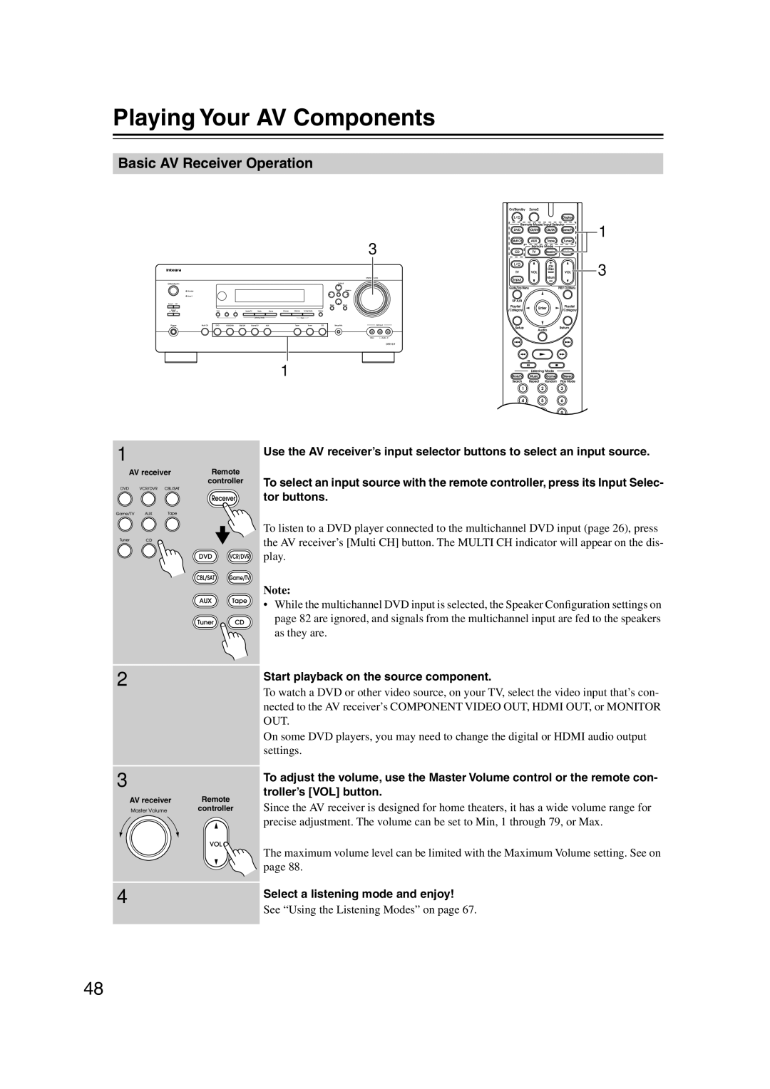 Integra DTR-5.9 Playing Your AV Components, Basic AV Receiver Operation, Start playback on the source component 