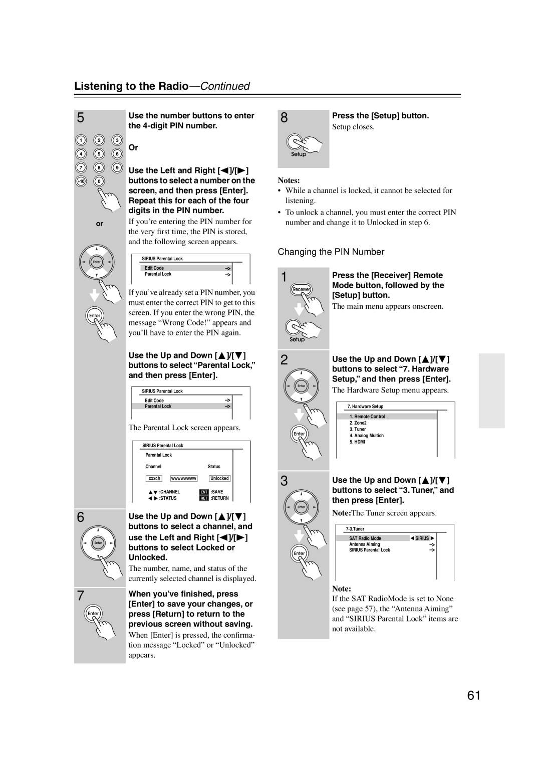 Integra DTR-5.9 instruction manual Changing the PIN Number 