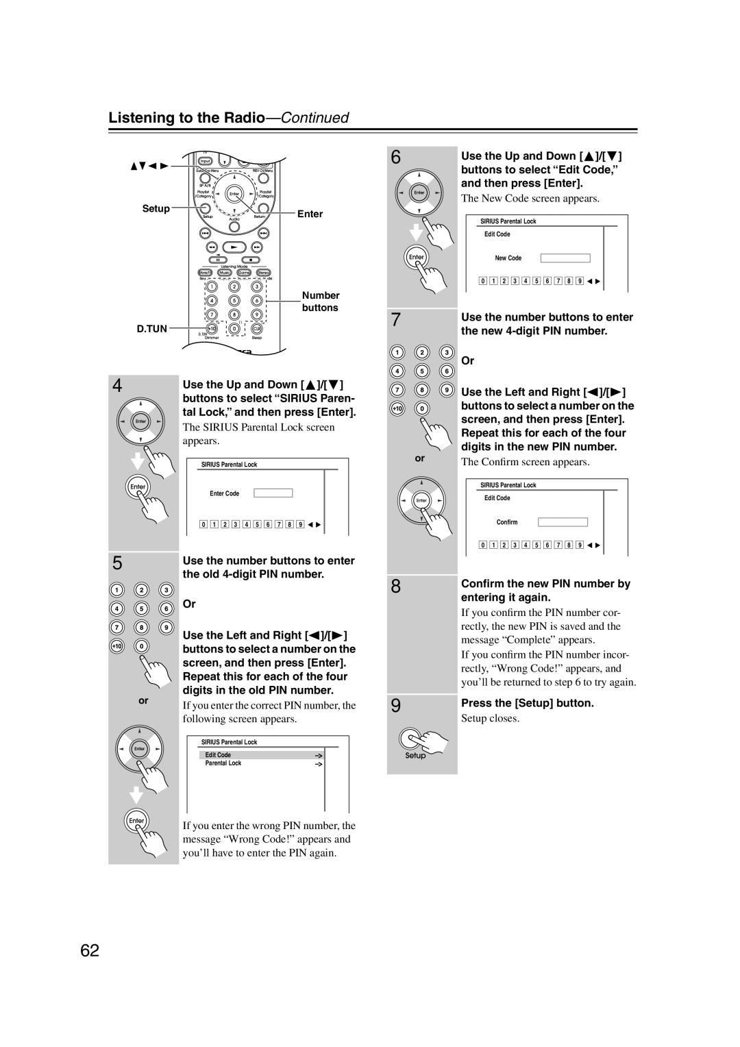 Integra DTR-5.9 Old 4-digit PIN number Use the Left and Right, New 4-digit PIN number Use the Left and Right 