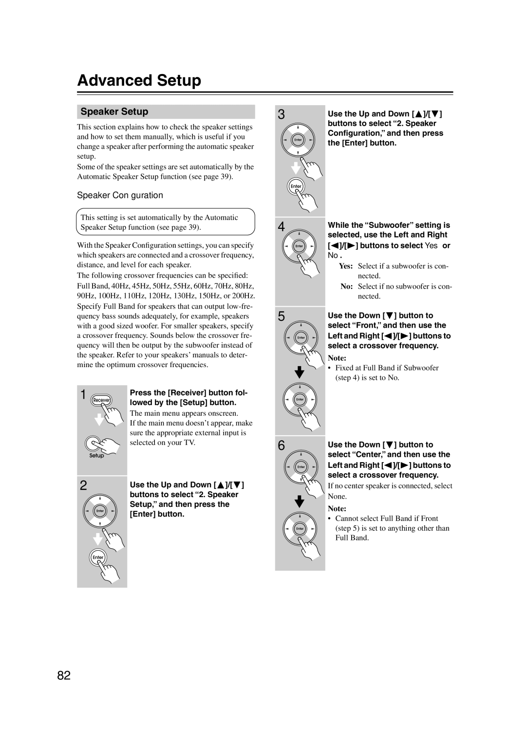 Integra DTR-5.9 instruction manual Advanced Setup, Speaker Setup 