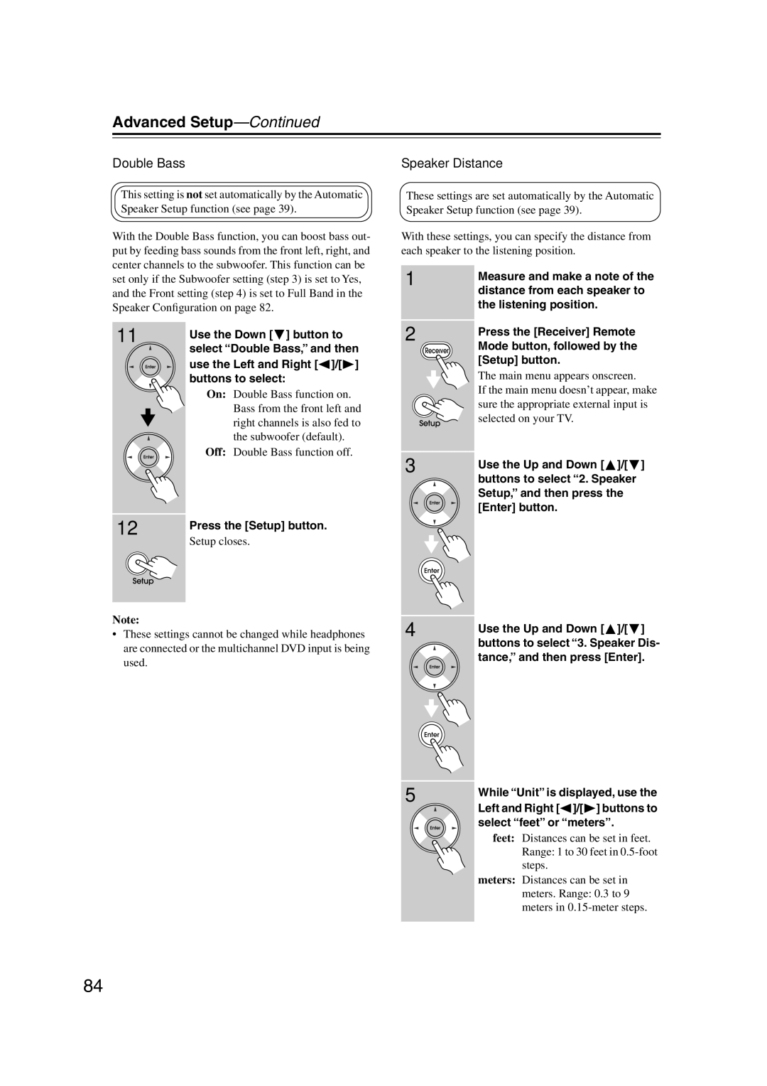 Integra DTR-5.9 instruction manual Double Bass, Speaker Distance 