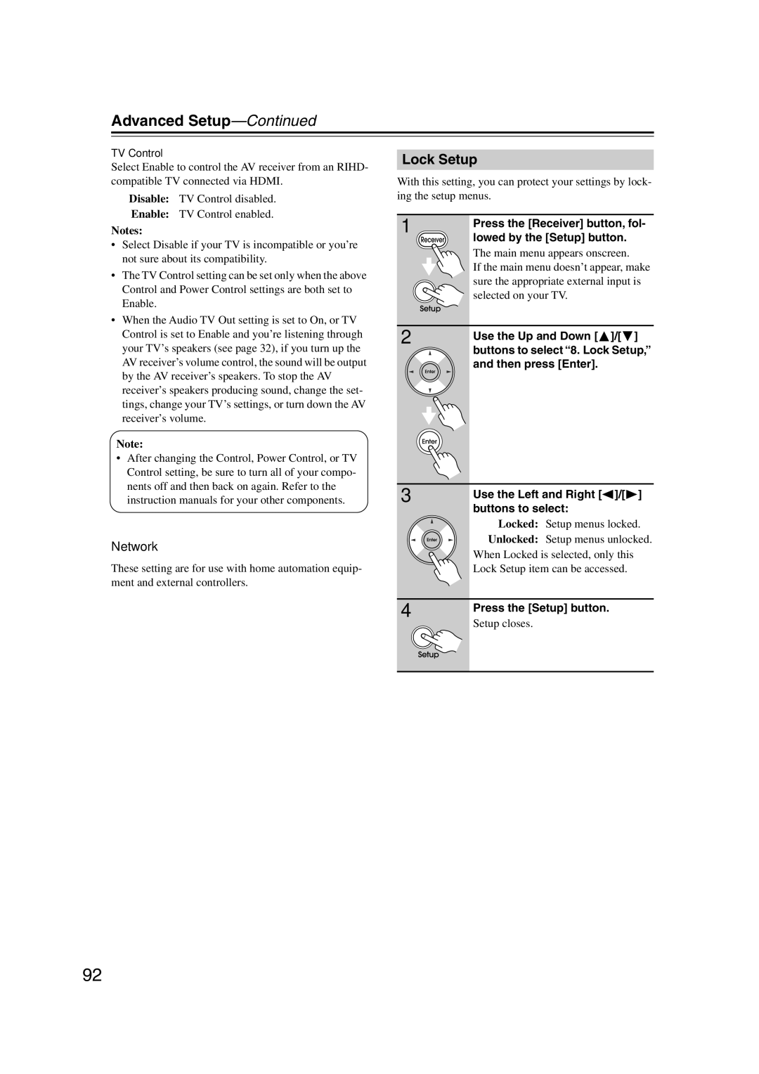 Integra DTR-5.9 instruction manual Lock Setup, Network 