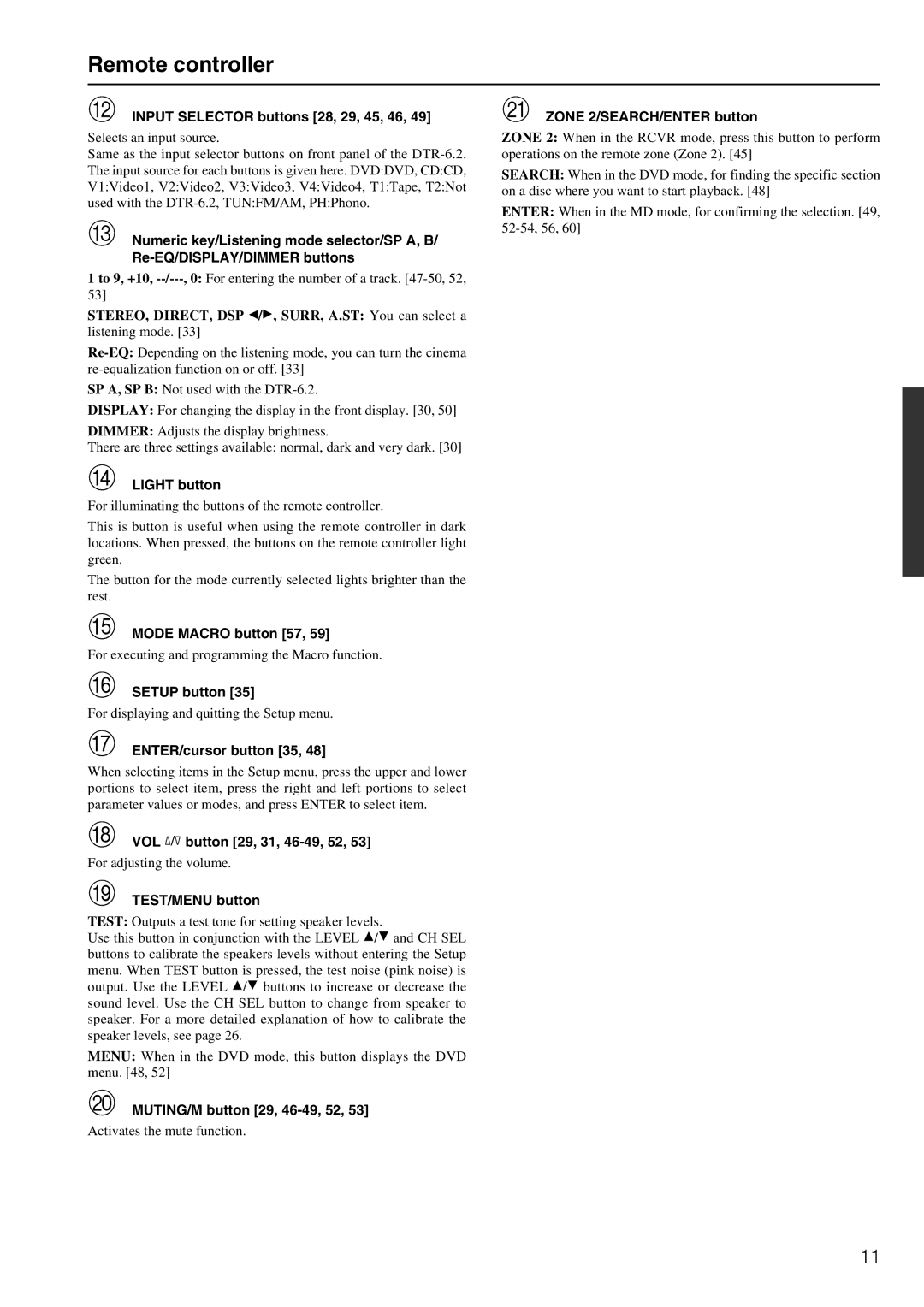 Integra DTR-6.2 instruction manual Remote controller 