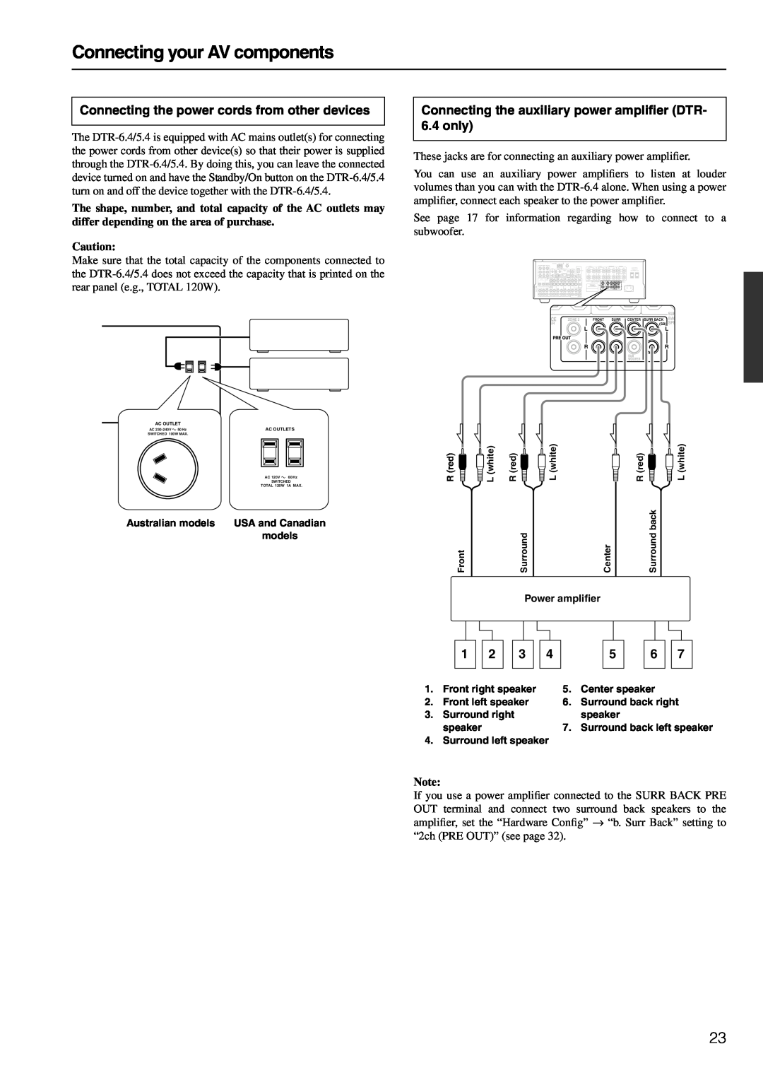 Integra DTR-6.4/5.4 instruction manual Connecting the power cords from other devices, Connecting your AV components 