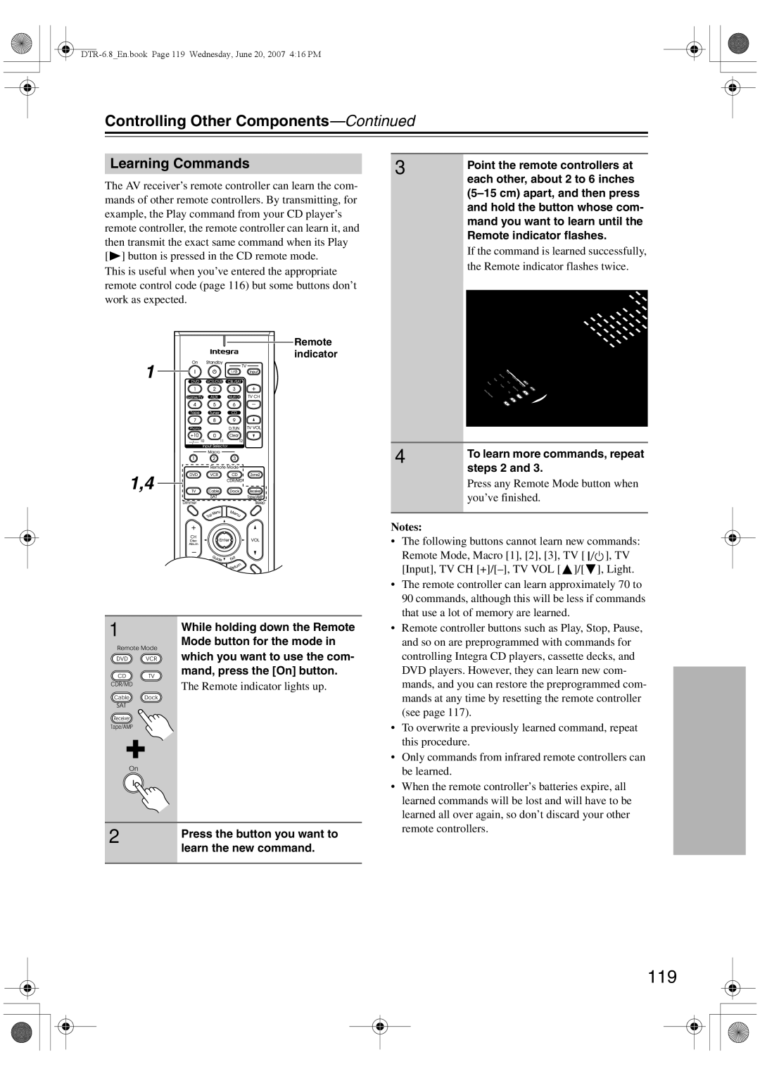 Integra DTR-6.8 instruction manual 119, Learning Commands 