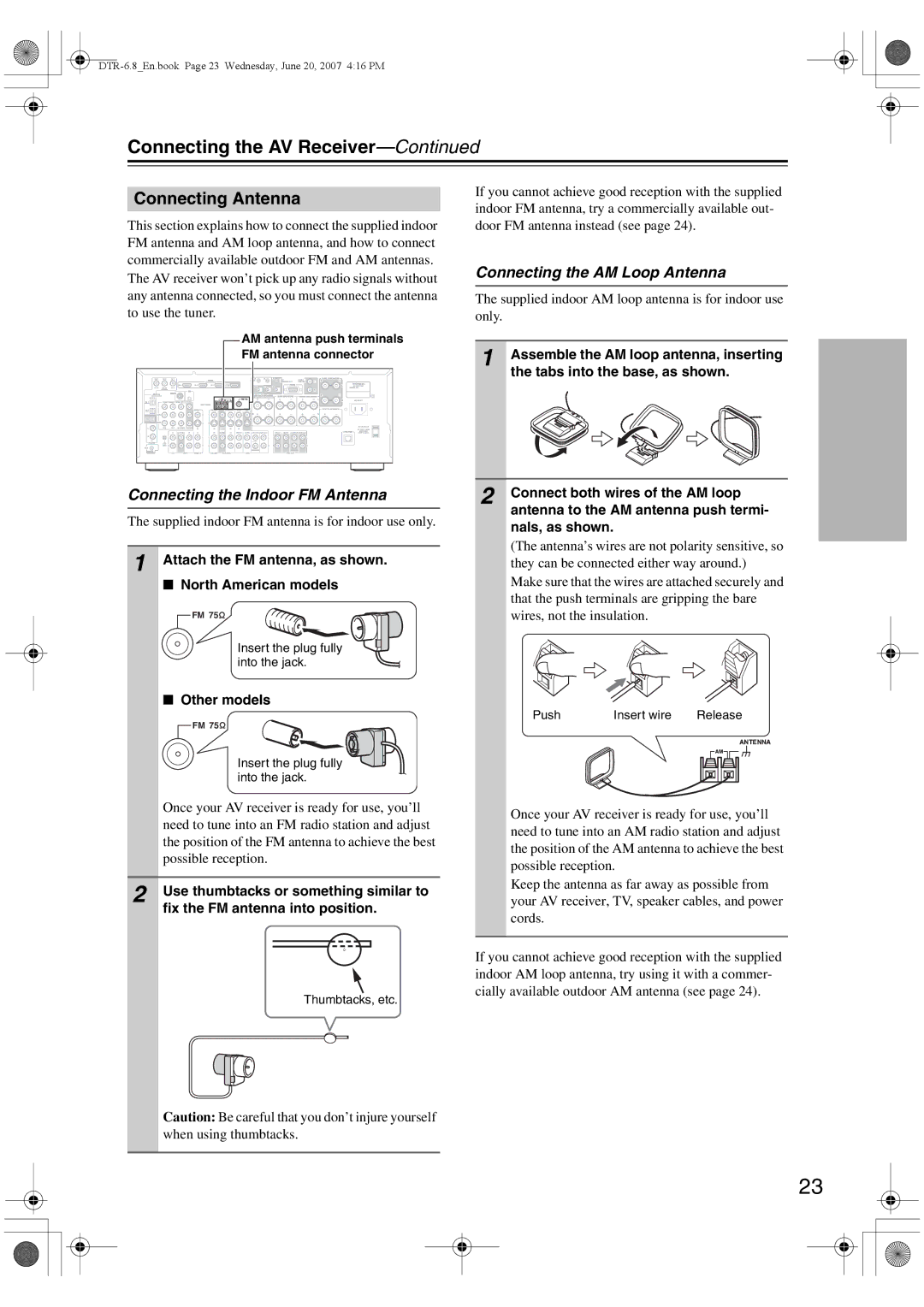 Integra DTR-6.8 Connecting Antenna, Connecting the Indoor FM Antenna, Connecting the AM Loop Antenna, Other models 