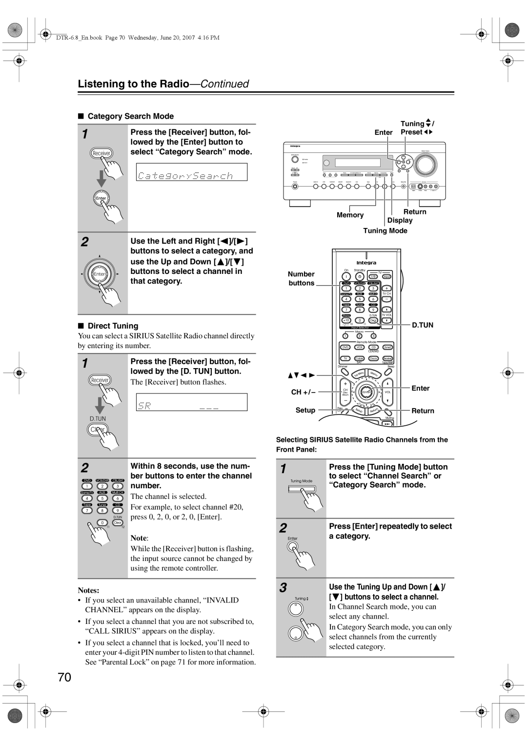 Integra DTR-6.8 instruction manual Tuning / Enter Preset 