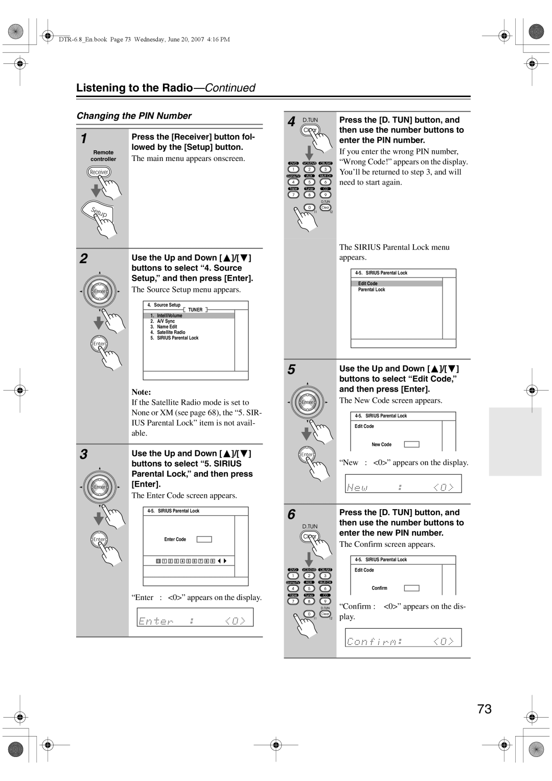 Integra DTR-6.8 instruction manual Changing the PIN Number 