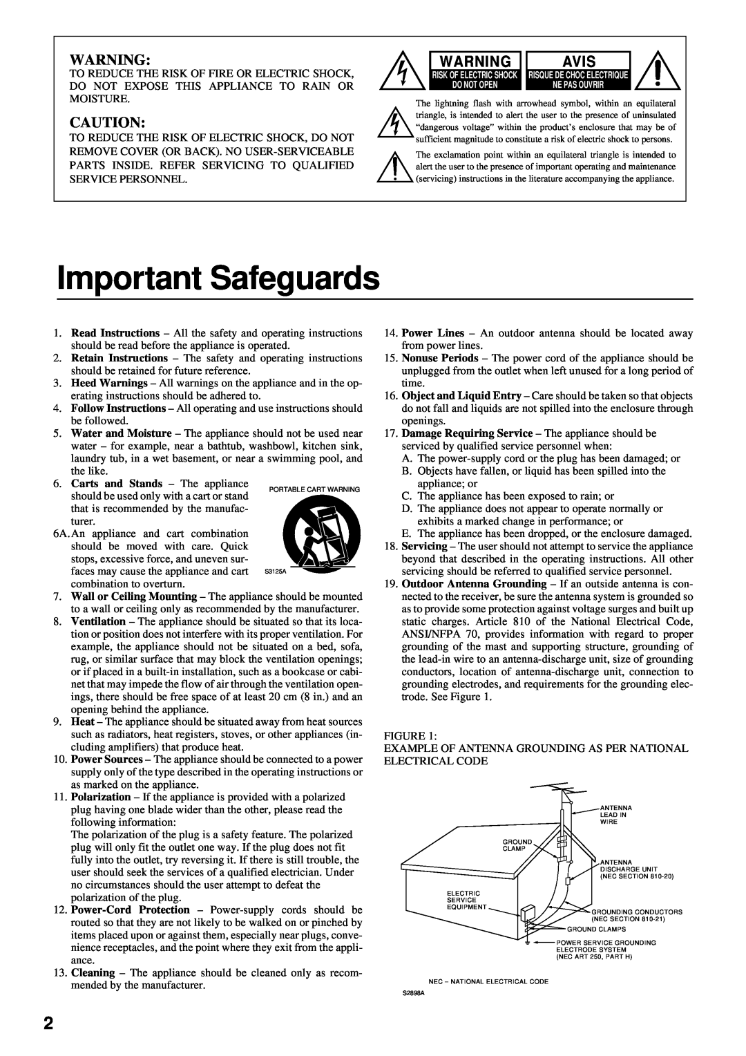 Integra DTR-7 instruction manual Important Safeguards, Avis 