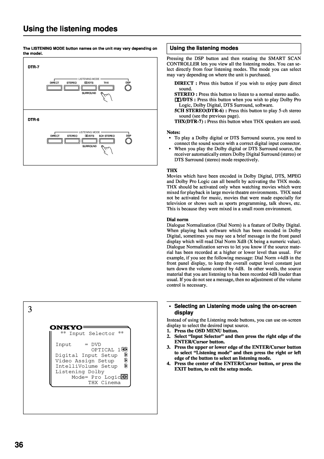 Integra DTR-7 instruction manual Using the listening modes 