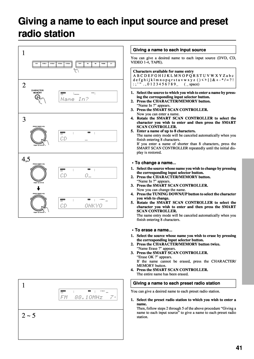Integra DTR-7 instruction manual Giving a name to each input source, To change a name, To erase a name 