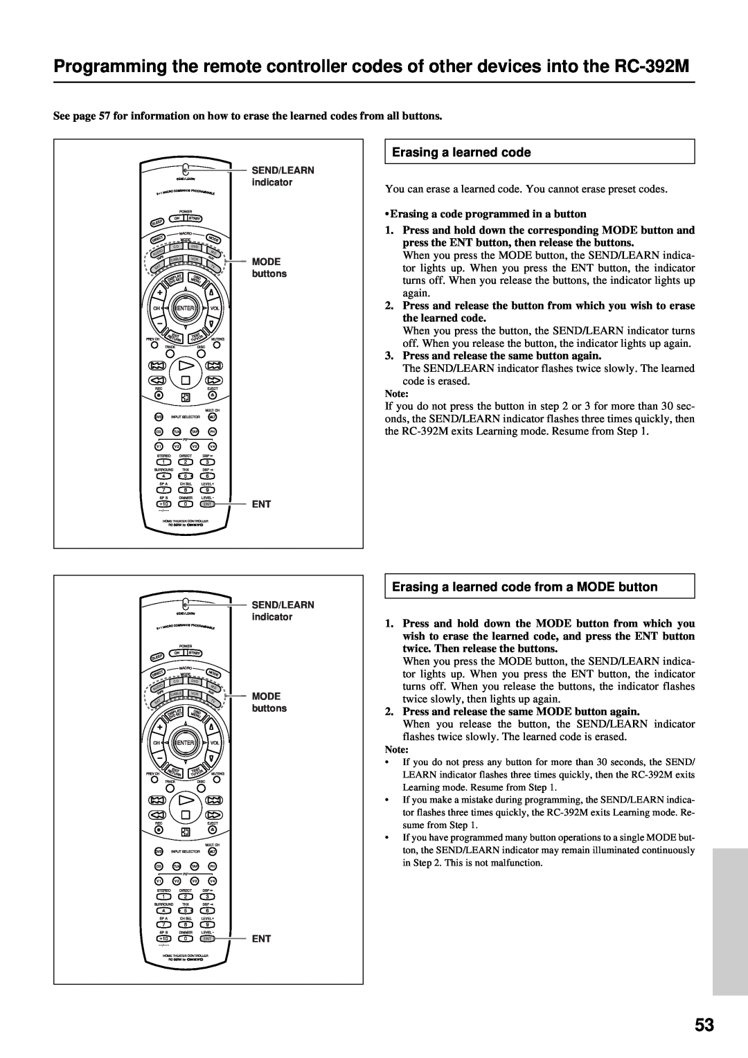Integra DTR-7 instruction manual Erasing a learned code from a MODE button 