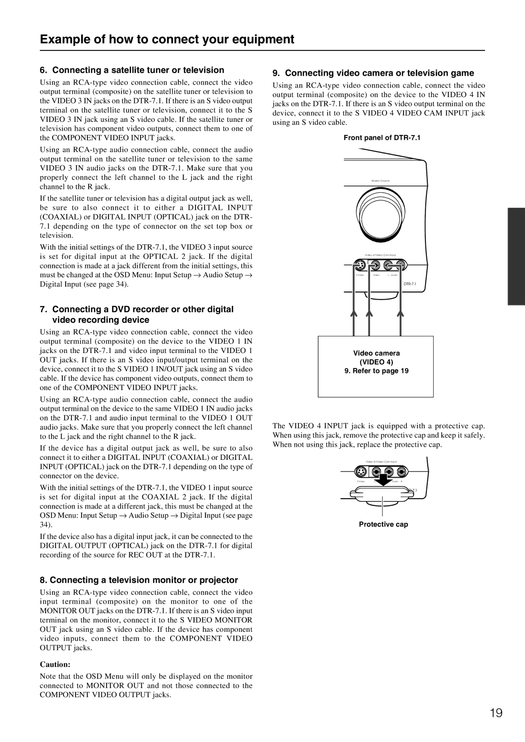 Integra DTR-7.1 appendix Connecting a satellite tuner or television, Connecting video camera or television game 