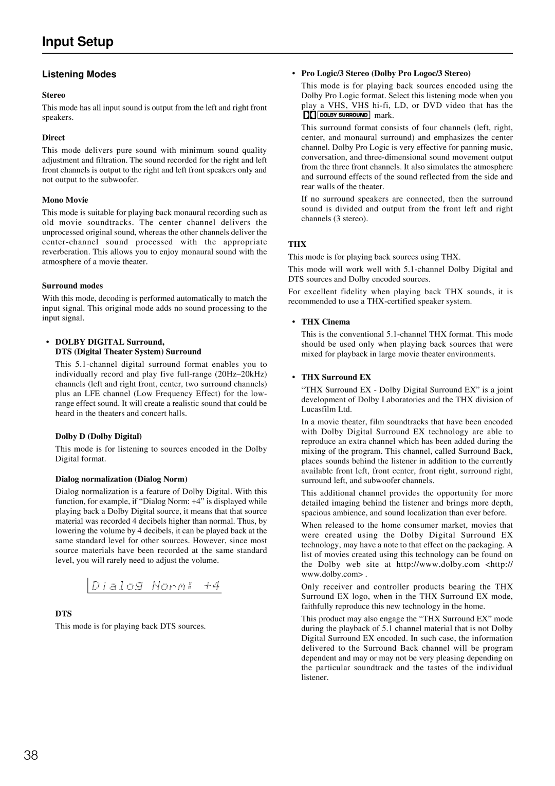 Integra DTR-7.1 appendix Listening Modes 