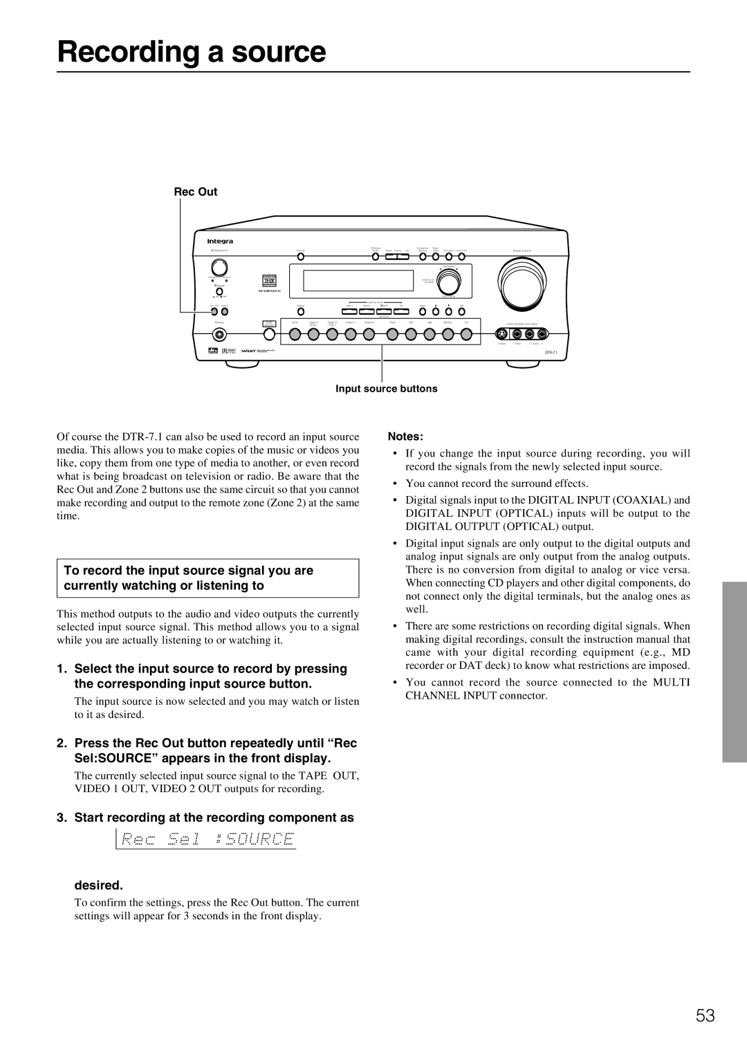 Integra DTR-7.1 appendix Recording a source, Start recording at the recording component as Desired 