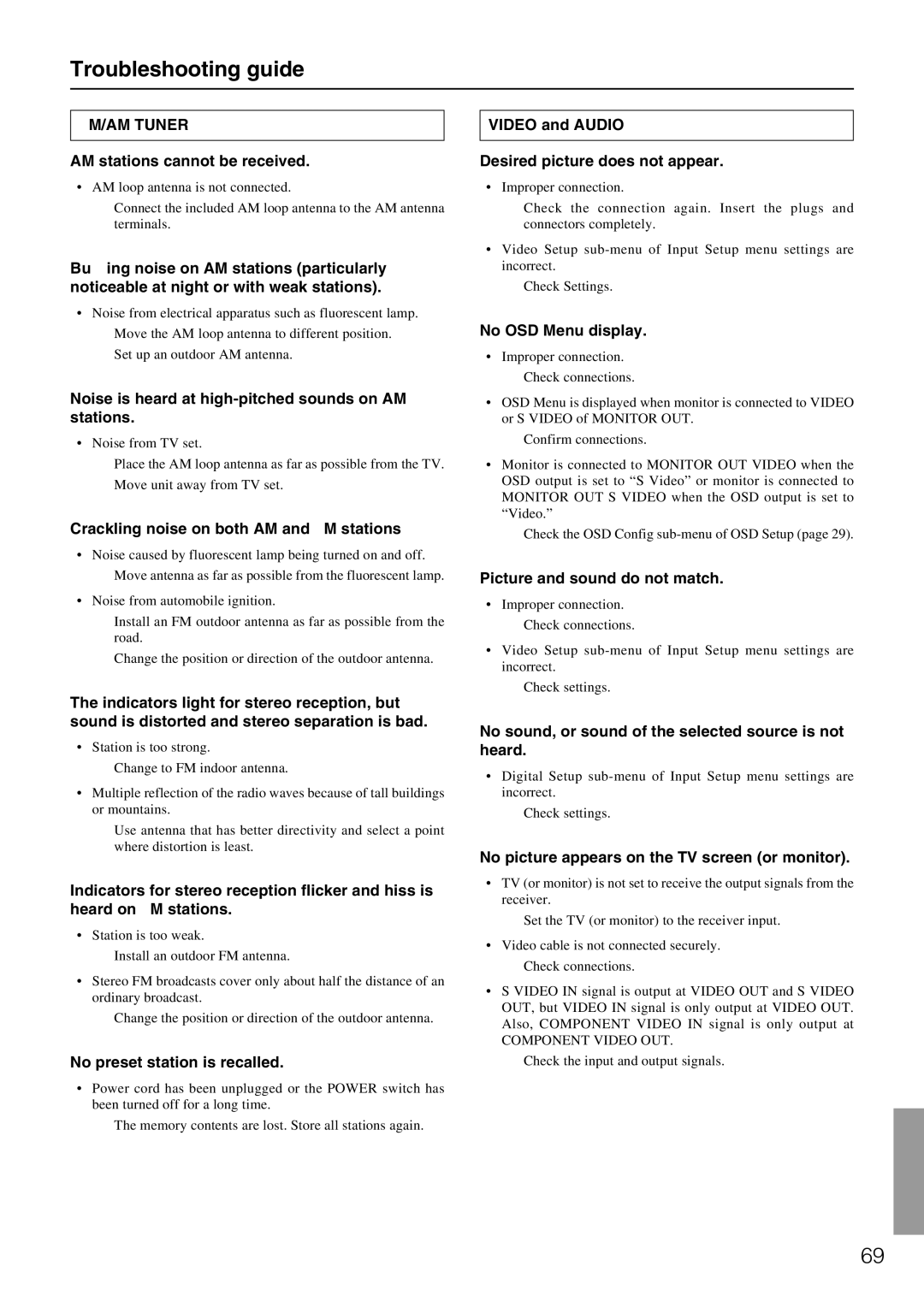 Integra DTR-7.1 appendix Troubleshooting guide 