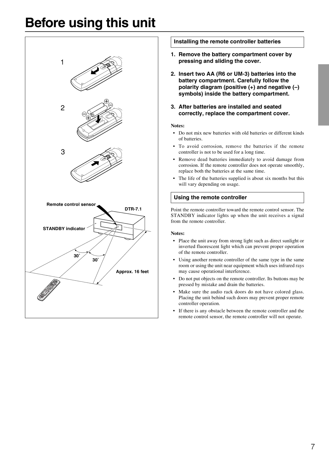 Integra DTR-7.1 appendix Before using this unit, Using the remote controller 