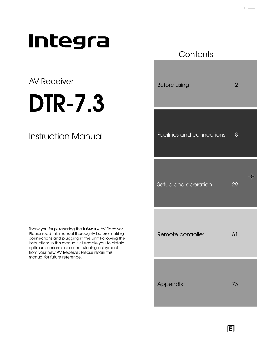 Integra DTR-7.3 instruction manual 