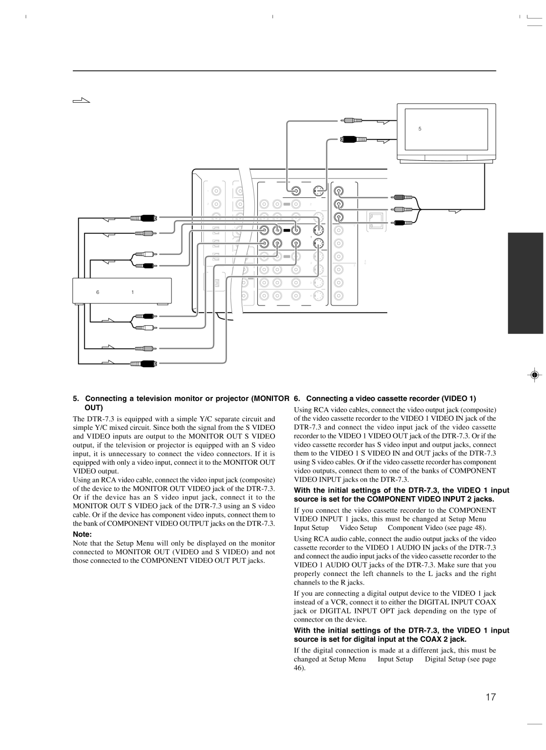 Integra DTR-7.3 Connecting a television monitor or projector Monitor OUT, Connecting a video cassette recorder Video 