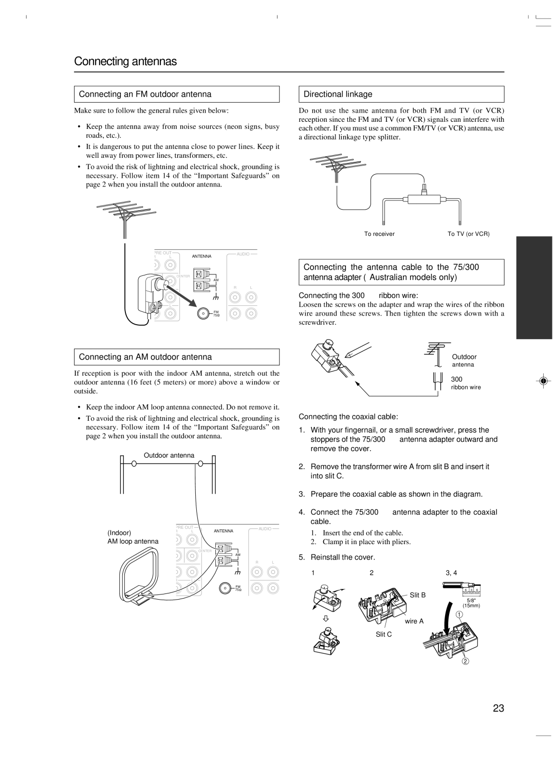 Integra DTR-7.3 instruction manual Connecting antennas 