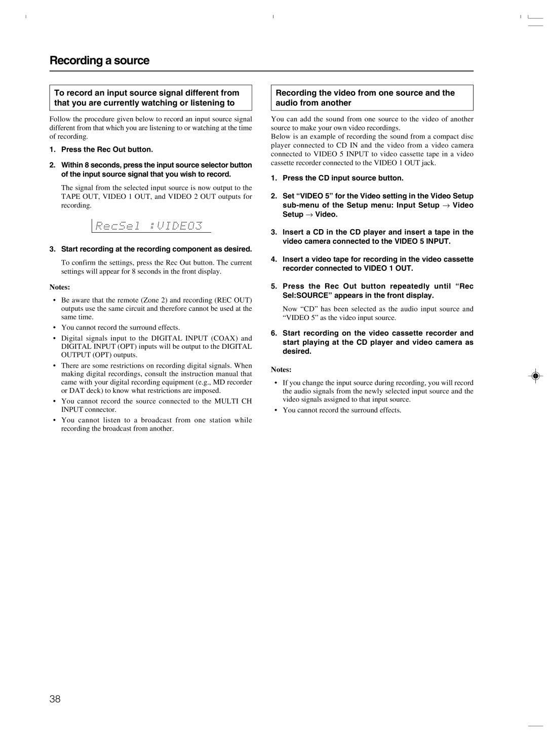 Integra DTR-7.3 instruction manual Recording a source, Press the Rec Out button 