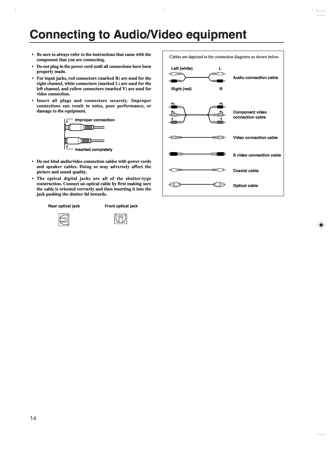 Integra DTR-7.3 instruction manual Connecting to Audio/Video equipment 