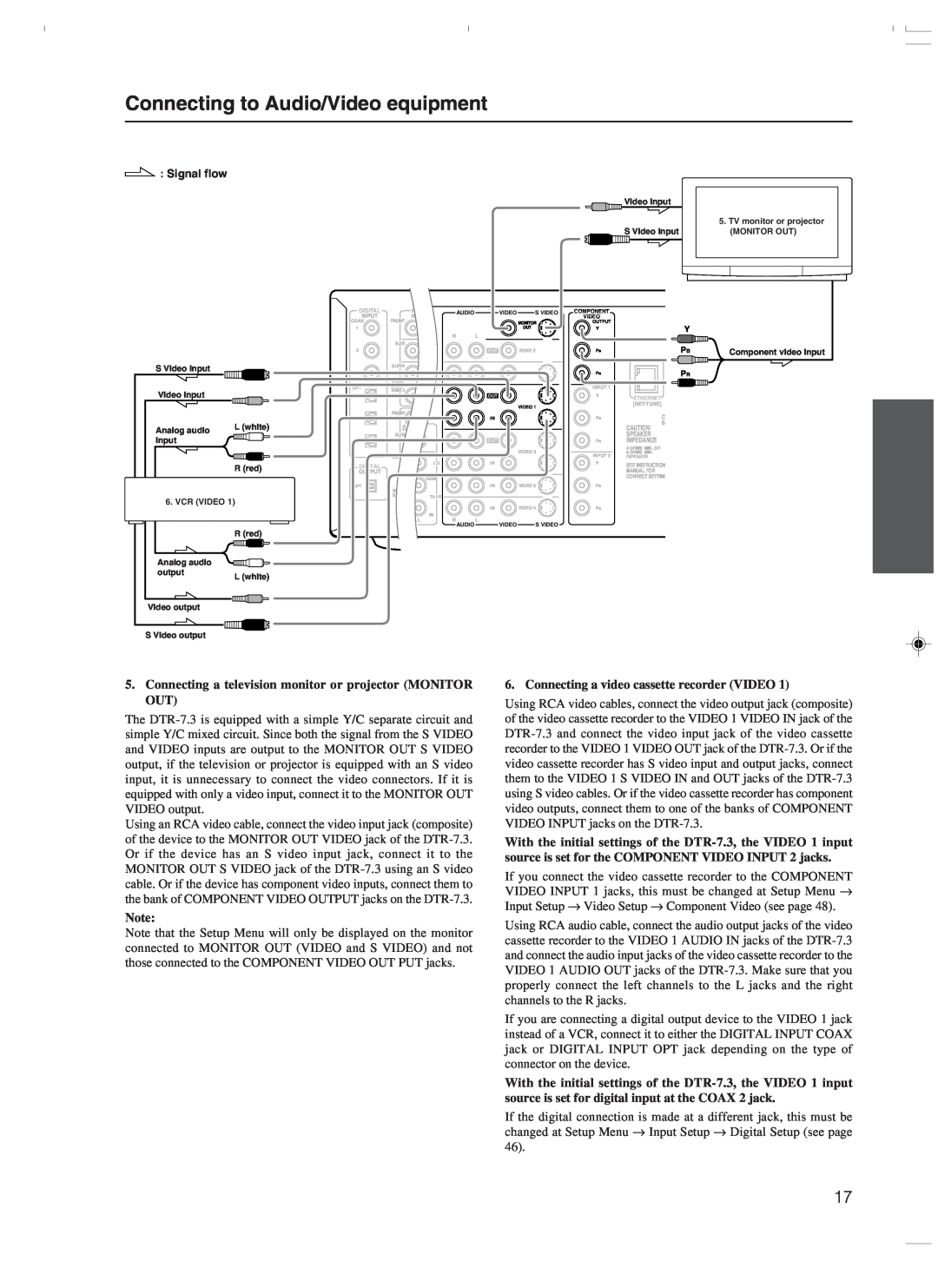 Integra DTR-7.3 instruction manual Connecting to Audio/Video equipment, Connecting a video cassette recorder VIDEO 
