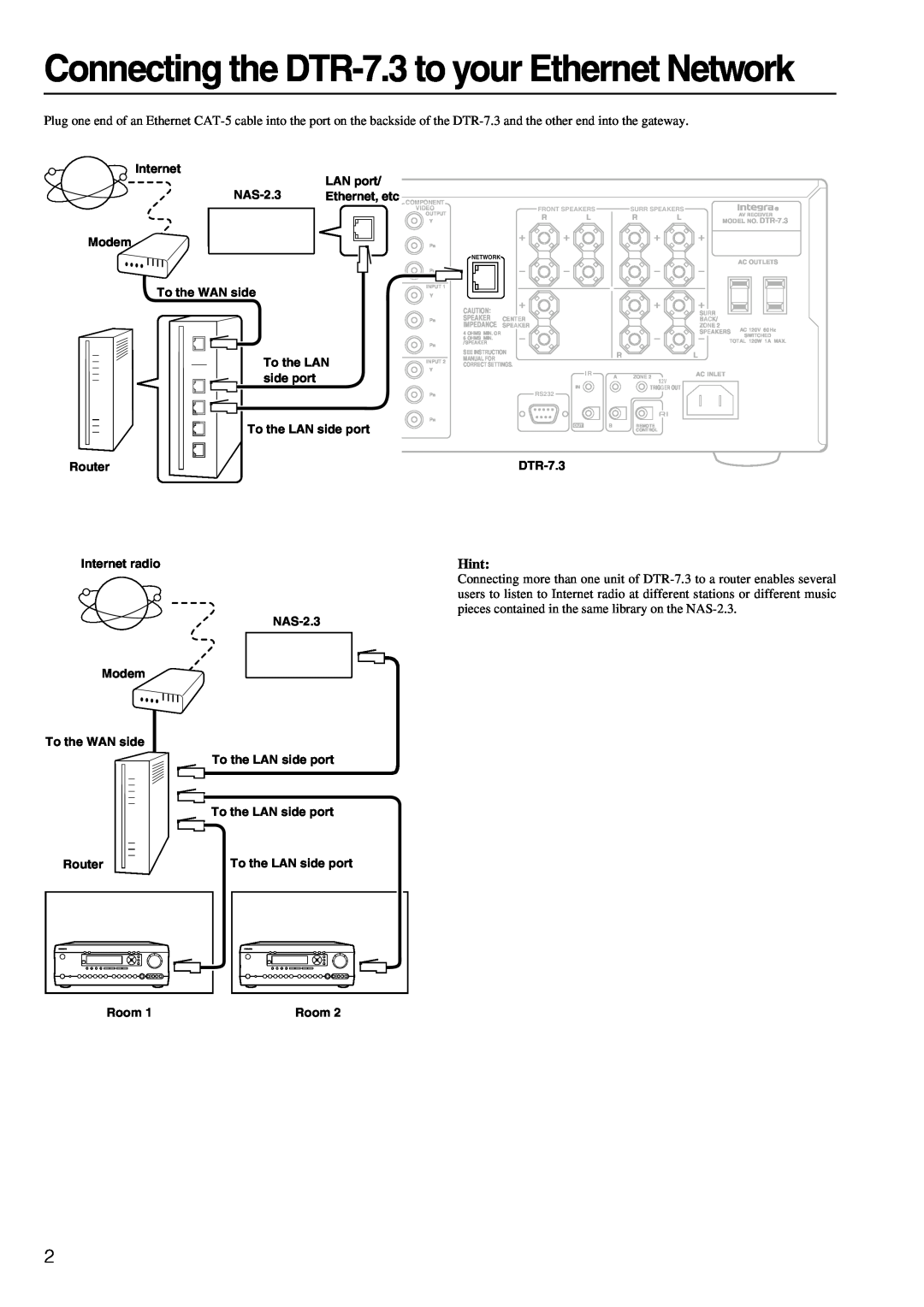 Integra instruction manual Connecting the DTR-7.3to your Ethernet Network 