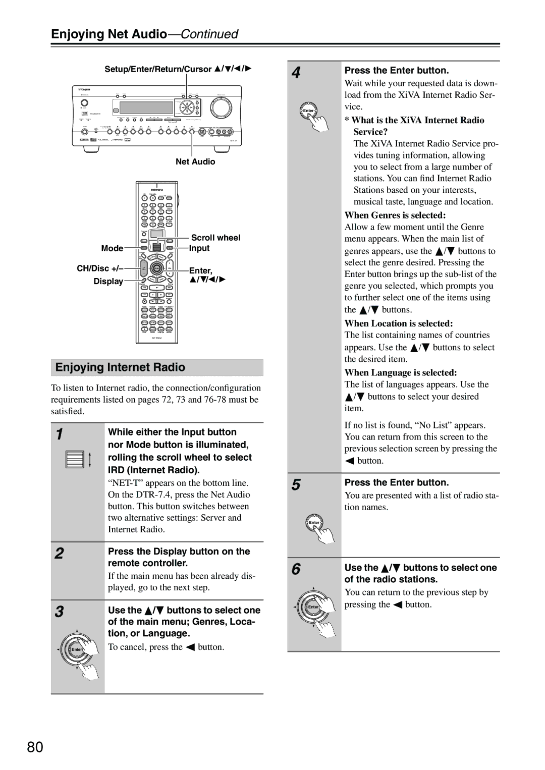 Integra DTR-7.4 instruction manual Enjoying Internet Radio 