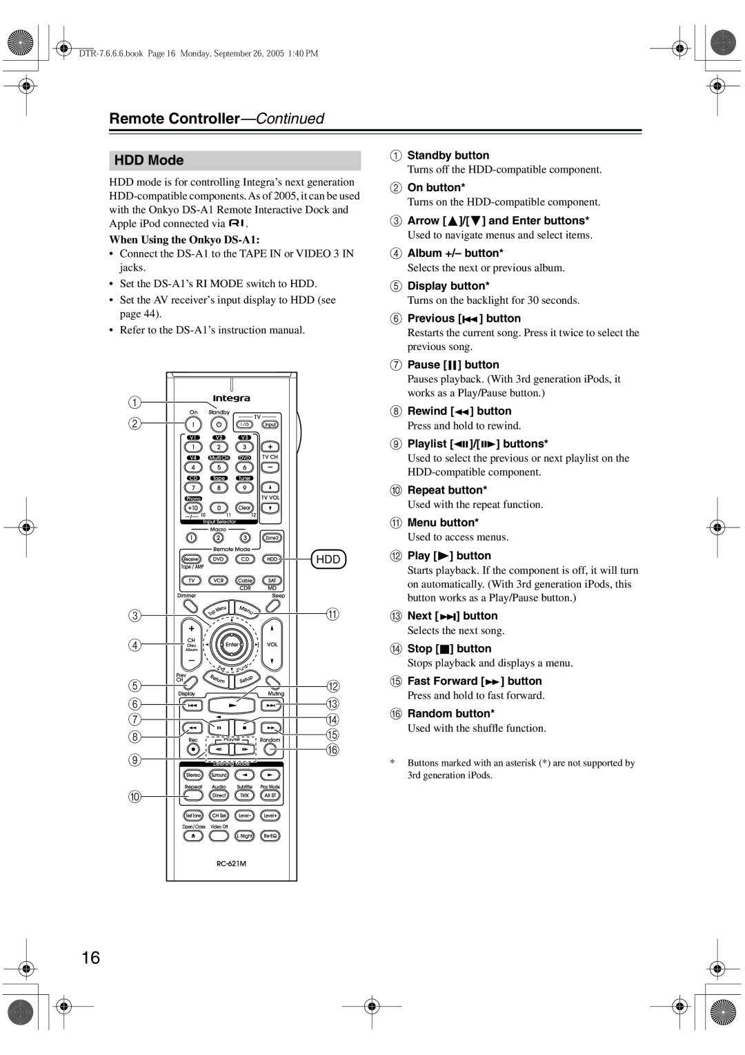 Integra DTR-7.6/6.6 instruction manual HDD Mode 