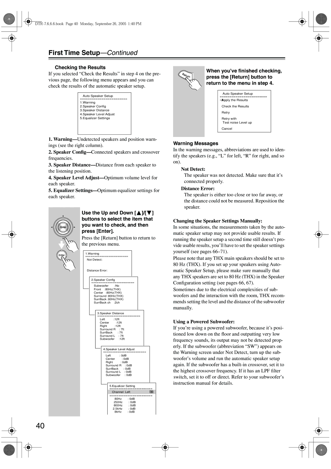 Integra DTR-7.6/6.6 instruction manual Checking the Results 