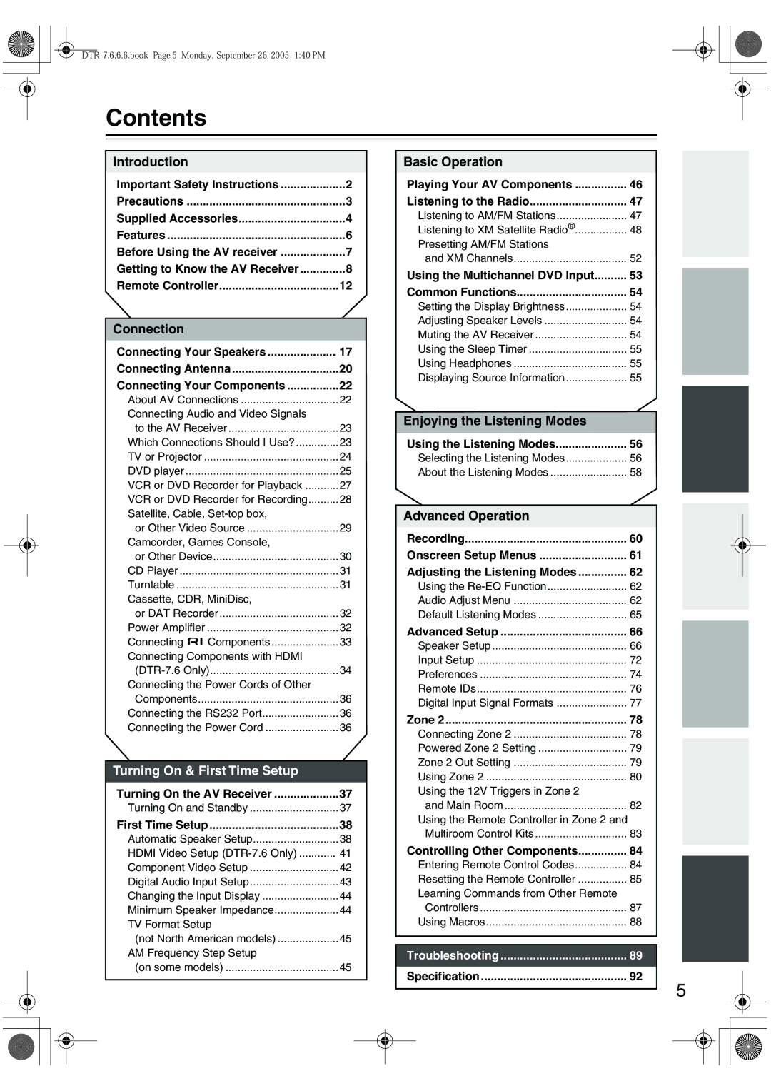 Integra DTR-7.6/6.6 instruction manual Contents 