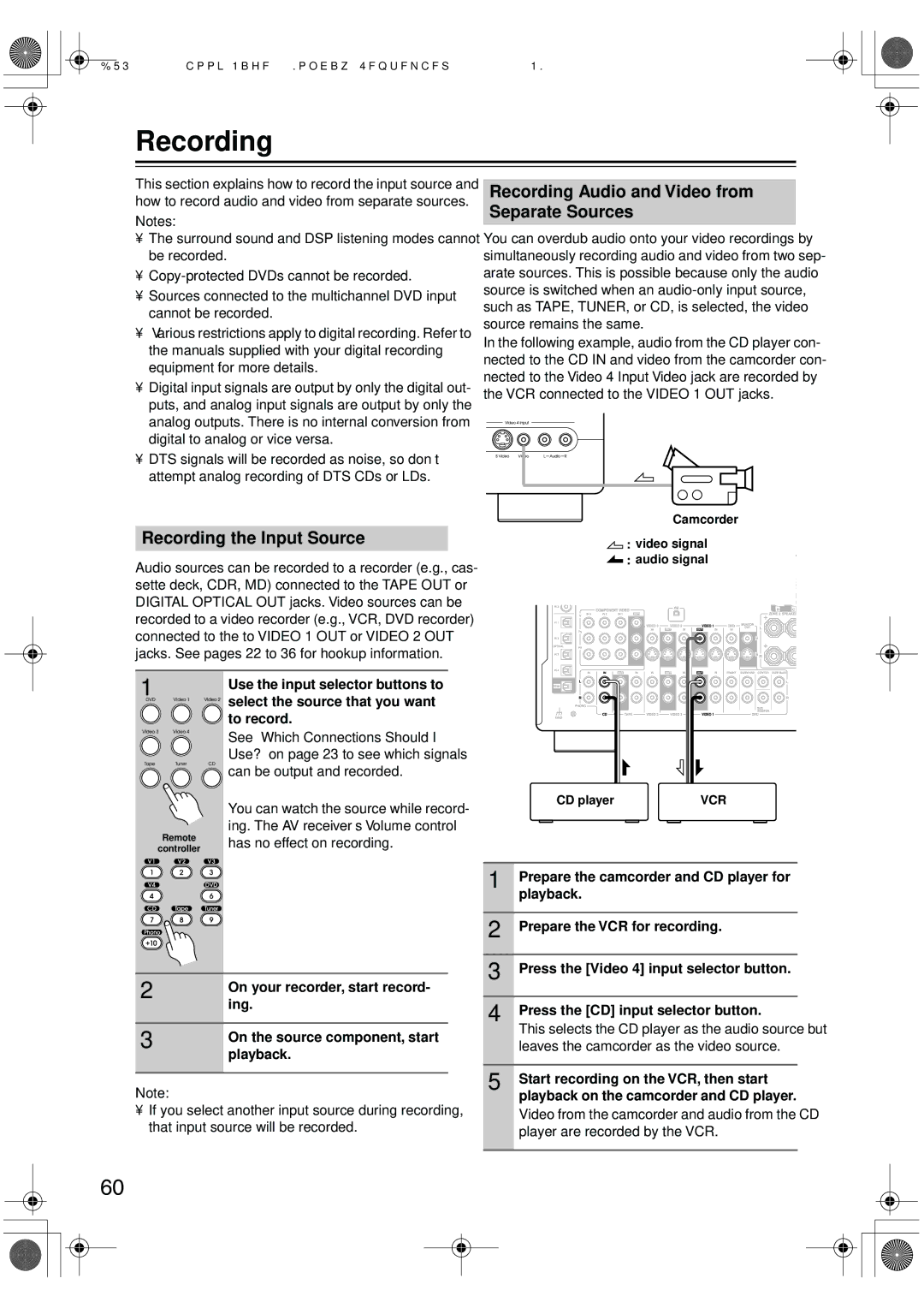 Integra DTR-7.6/6.6 instruction manual Recording Audio and Video from Separate Sources, Recording the Input Source 