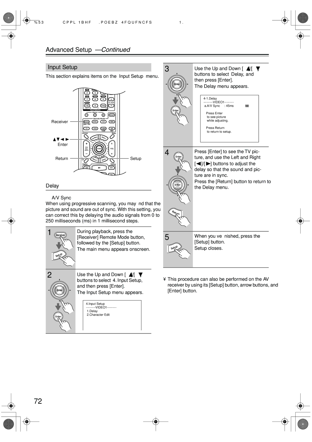 Integra DTR-7.6/6.6 instruction manual Input Setup, Delay 