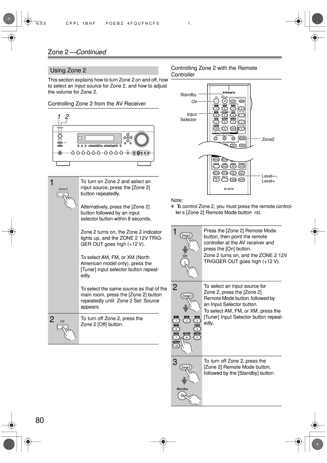 Integra DTR-7.6/6.6 instruction manual Using Zone 