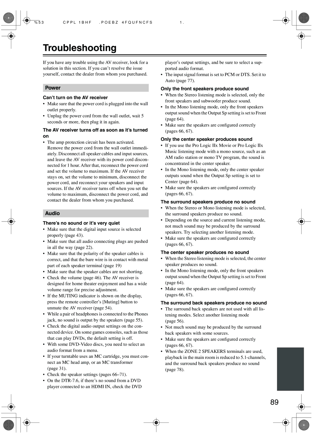 Integra DTR-7.6/6.6 instruction manual Troubleshooting 