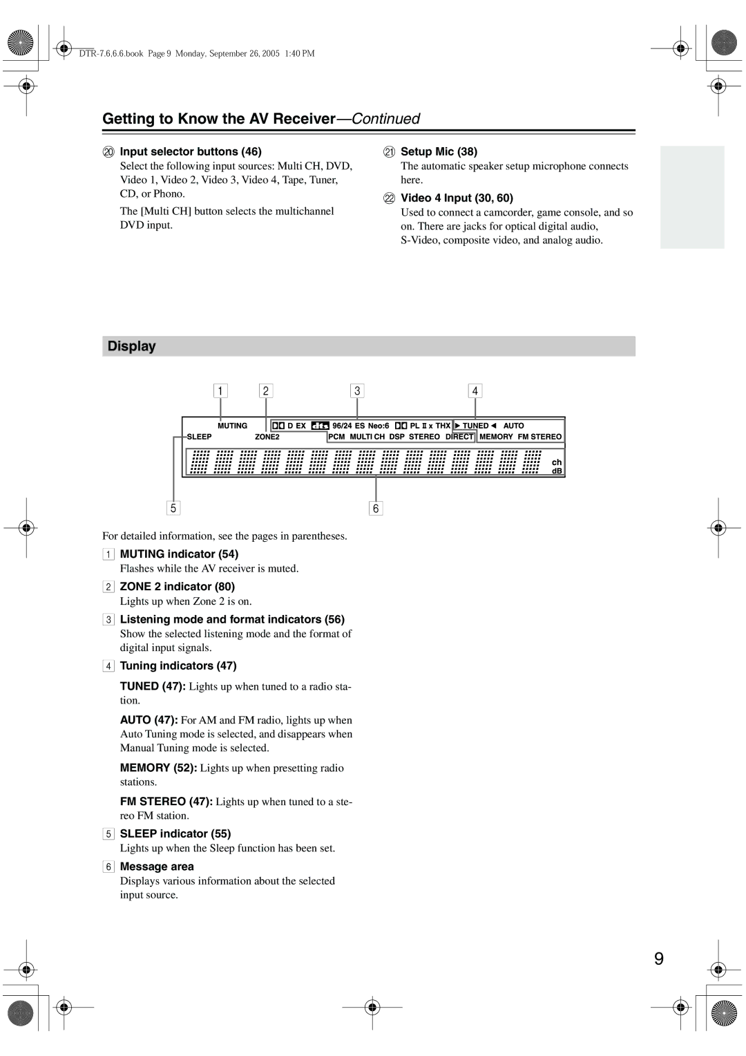 Integra DTR-7.6/6.6 instruction manual Getting to Know the AV Receiver, Display 