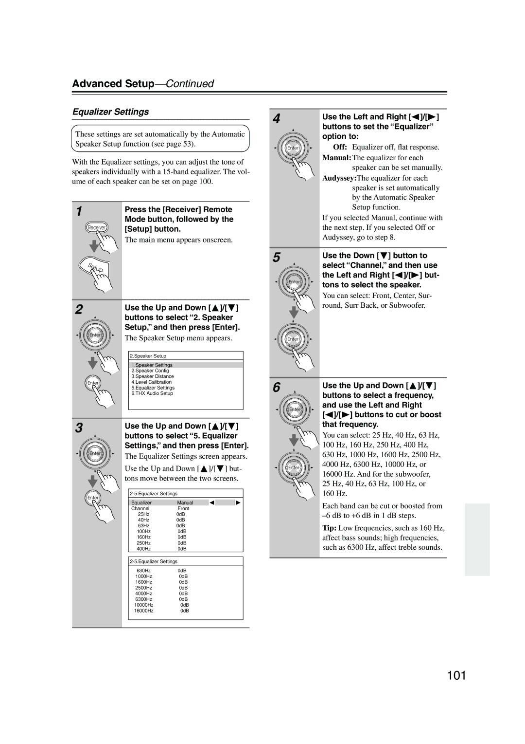 Integra DTR-7.8 instruction manual 101, Equalizer Settings 